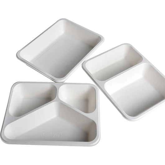 Biodegradable Disposable Divided Plates Bagasse Tray With Compartment