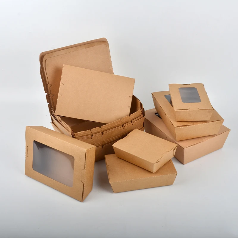 Wholesale Kraft Paper Food Box Salad Fruit Takeaway Box Lunch Packaging Box With PET PP Window - Image 4