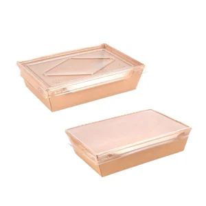 Lunch Box With Window Disposable Biodegradable Kraft Paper Lunch Box With Transparent Plastic Lid