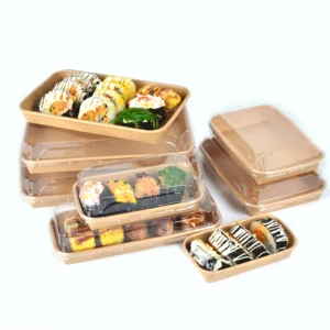 Eco Disposable Sustainable Kraft Paper Sushi Tray Recyclable Food Paper Container With Pla Coating