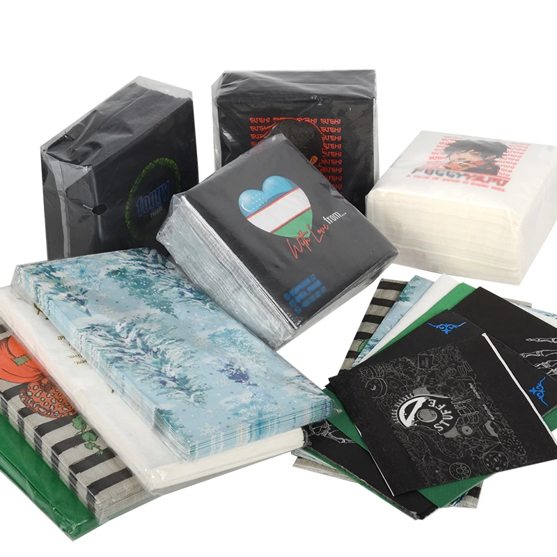 Customizable 1-Ply Airlaid Paper Napkin Disposable and Printed Foldable Serviettes for Cutlery Holding