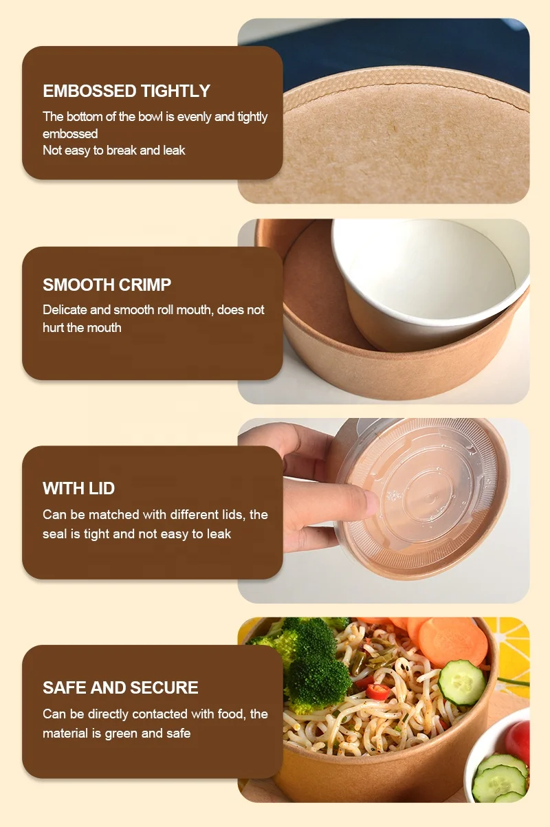Food Grade Kraft Paper Bowl Eco-friendly Disposable Paper Bowl for Salad - Image 4