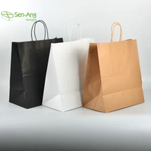 Customized Wide Bottom Printing Machine Food Manufacture Shopping White Kraft Paper Bag