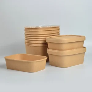 Small Soleni Pfa Free Pulp Takeaway Packaging 1100Ml Kraft Paper Salad Bowl With Pet Lid