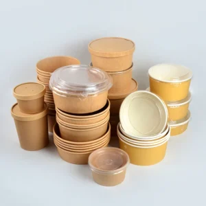 Emballages Alimentaires Round Brown Eco-Friendly Take Away Fast Packaging Paper Kraft Disposable Salad Bowl With Lid