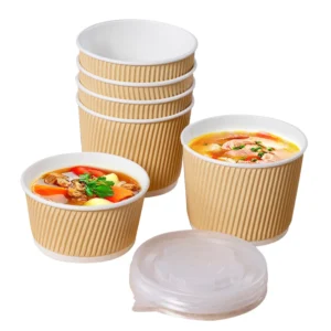 Corrugated Disposable Round Kraft Paper Soup Container 750ml 1100ml Take Away Fruit Food Salad Bowl