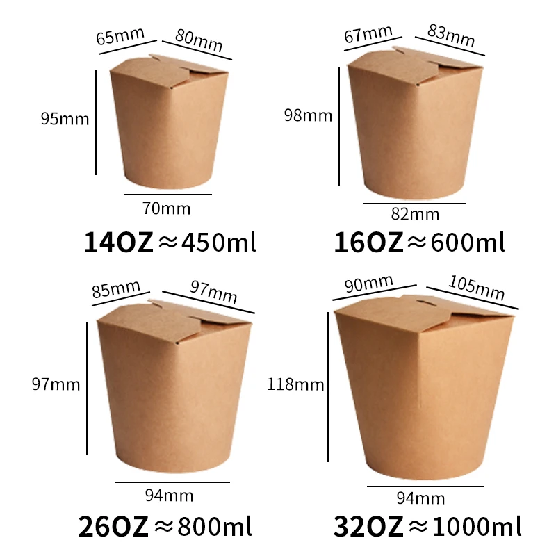 16oz 26oz 32oz 64oz White Customized Togo Kraft Take Away Chinese Packaging Noodle Takeout Box With Handle - Image 2
