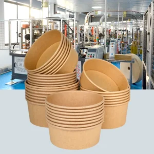 Eco Friendly Disposable Round Takeaway Kraft Paper Salad Bowl with PP Lid Customizable