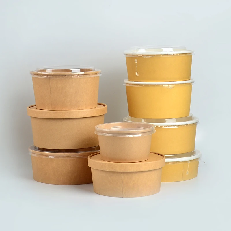 ODM OEM Disposable Round Brown Eco-Friendly Camping Customizable Kraft Paper Salad Bowl with PP/Paper Lid - Image 4