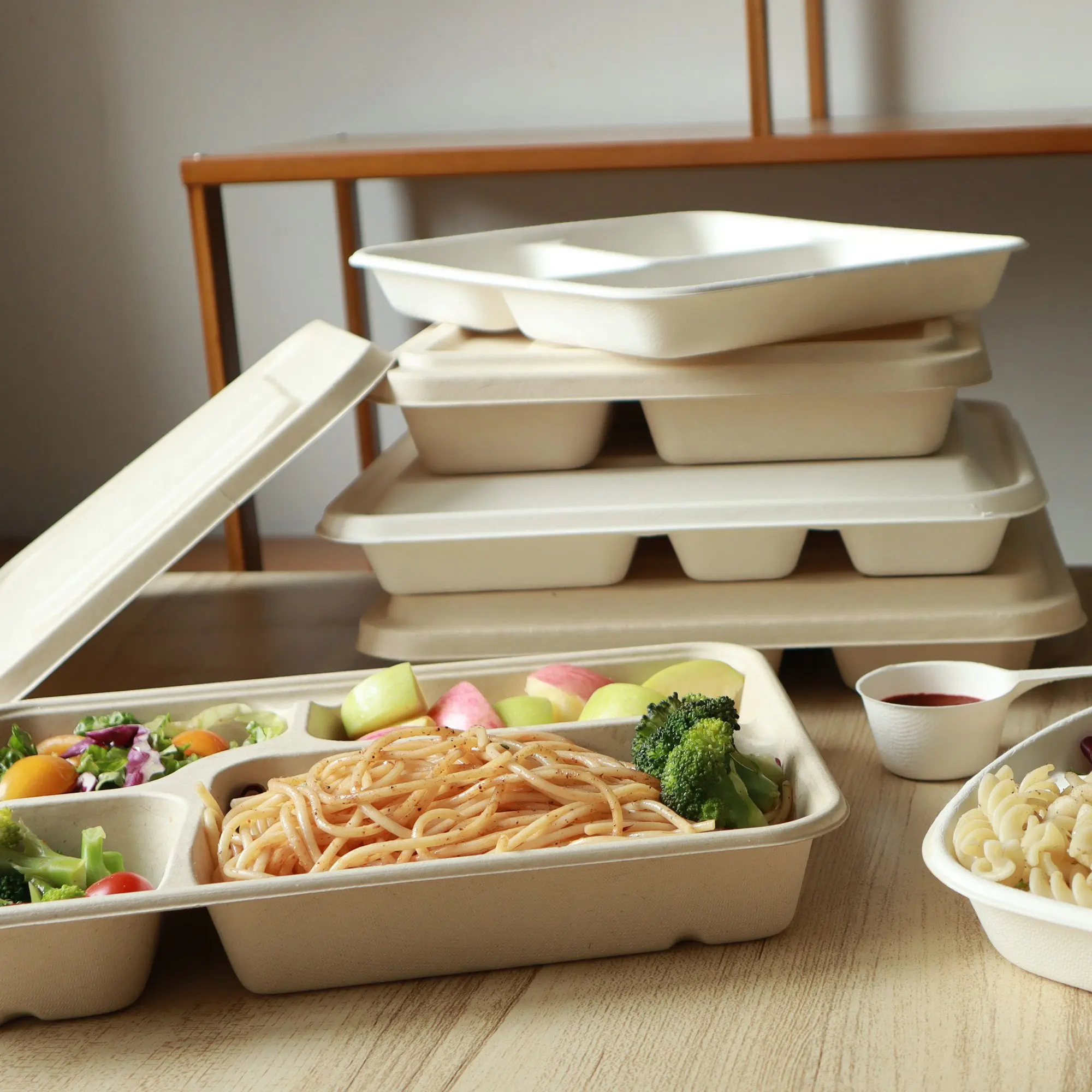 Factory 4 With Division Multi Box Packaging Microwaveable Kraft Paper Takeway Food Compartment Container - Image 6