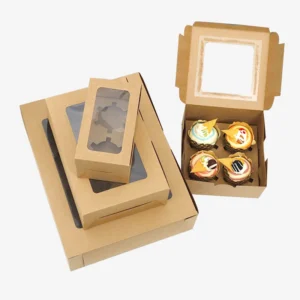 Kraft White Cardboard Muffin Box with Window for Cupcakes Bakery Paper Sushi Snacks Cookies Stamping Embossing Box Folders