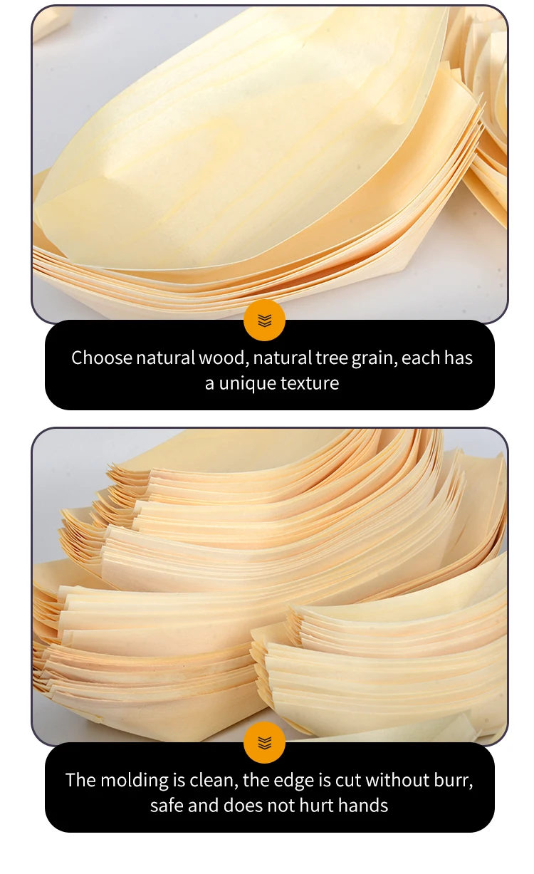 Hot Selling Sushi Wooden Boat Biodegradable Eco-friendly Disposable Natural Pine Wooden Boat/Cone/Plate for Party - Image 6