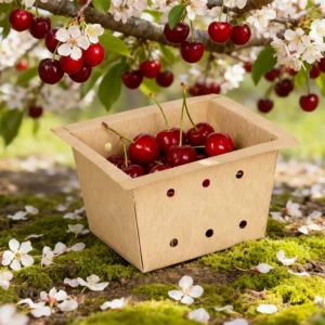 Take Away Box with Vent Holes Custom Size Kraft Paper Fruit Trays for Strawberries Blueberries Grapes Cherry Tomatoes