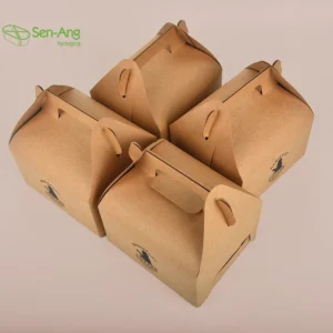 Custom Square Donut Cake Box with Handle Kraft Paper Matt Lamination Food Packaging