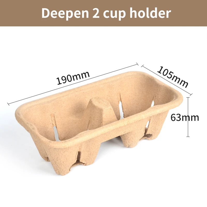 2 4 Compartment Brown Corrugated Eco Friendly Disposable Paper Cup Holder with Tray for Take Away Coffee Cups - Image 3