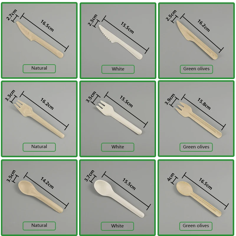 Biodegradable Disposable Cutlery Dinner Sugarcane Paper Plates Set Forks Knives Spoons Set - Image 3