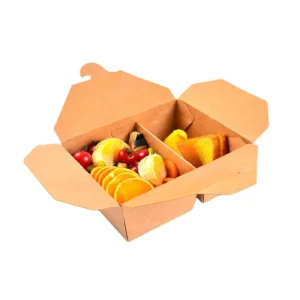 Customized Food Packaging Box 1400ml 2 Compartments Restaurant Takeout Box Food Grade Paper Folding Box