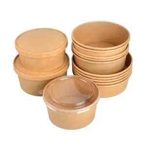 Eco Friendly 1000ml Noodle Soup Salad Bowl Kraft Paper Disposable Serving Bowl With Lid Best Selling Product
