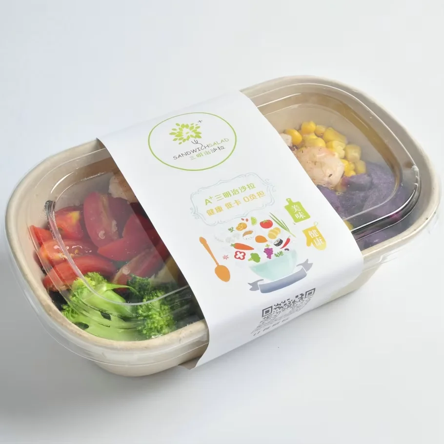 Wholesale Out 700Ml Sugarcane Take Way Meal Food Lid Compartment Clam Shell Container Clamshell Cake Paper Pulp Box