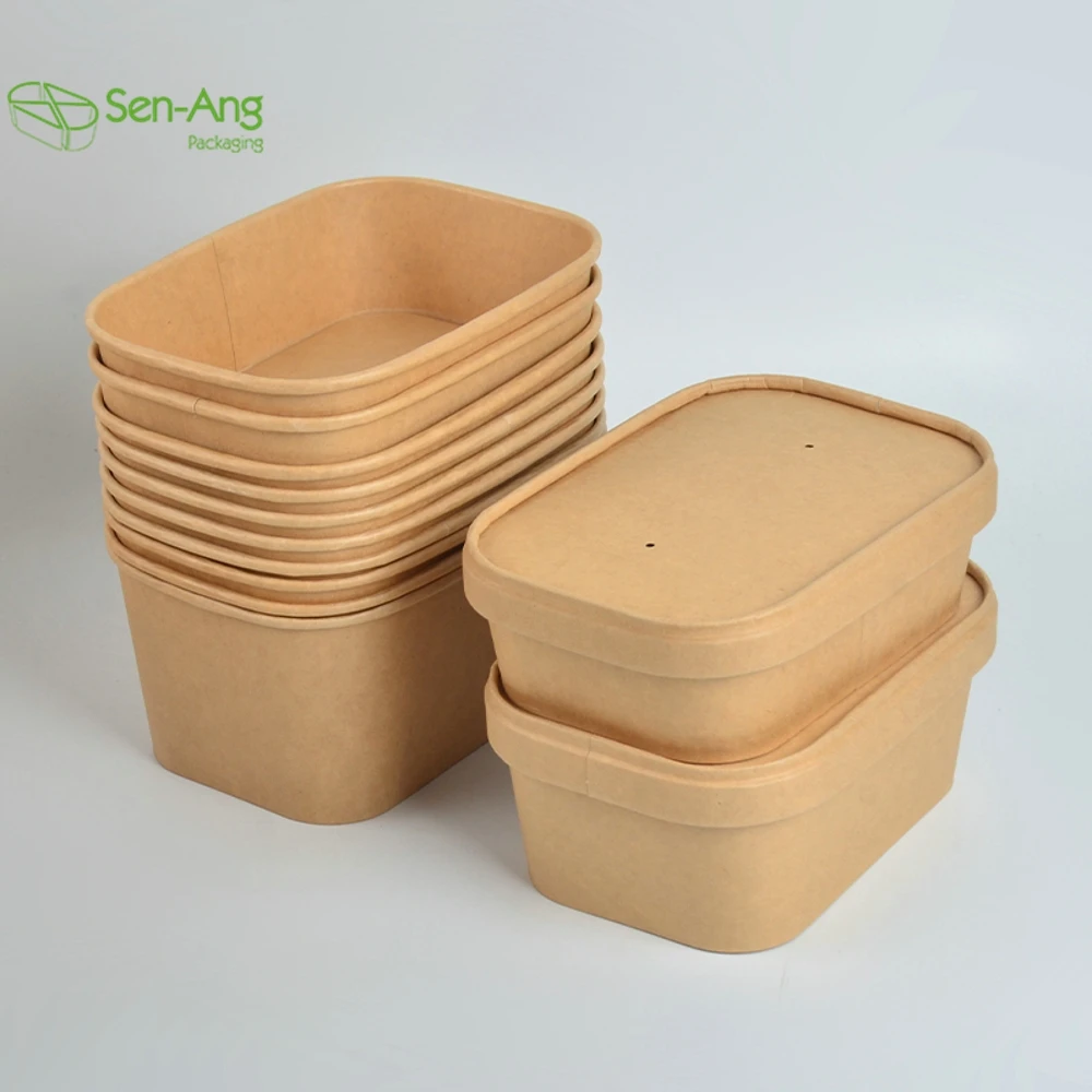 New Arrival Takeaway Pet Lid With Waterproof Salad Disposable Dispos Kraft Paper Take Away Bowl - Image 2