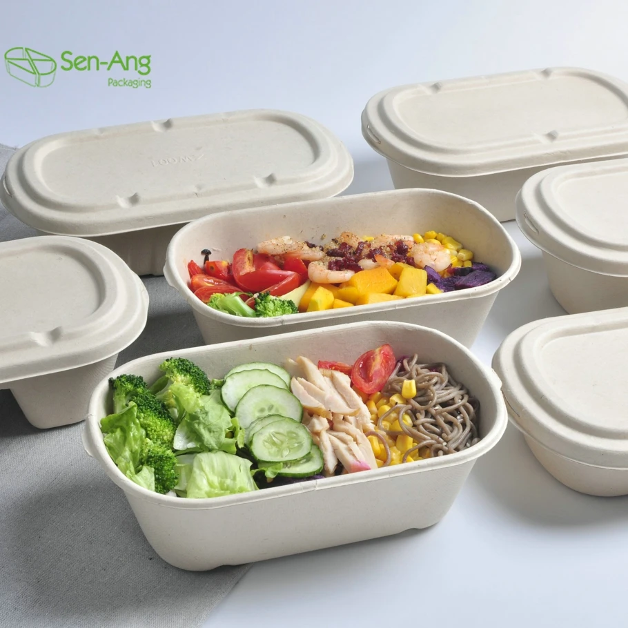 Wholesale Out 700Ml Sugarcane Take Way Meal Food Lid Compartment Clam Shell Container Clamshell Cake Paper Pulp Box - Image 6