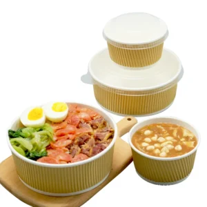 Corrugated Disposable Round Kraft Paper Soup Container 750ml 1100ml Take Away Fruit Food Salad Bowl