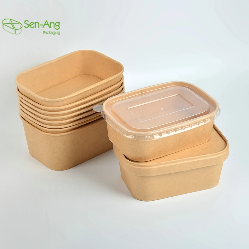 Quarter Salad Square Rectangular 1000Ml Take Out Paper Soup With Lid Kraft Bowl - Image 2