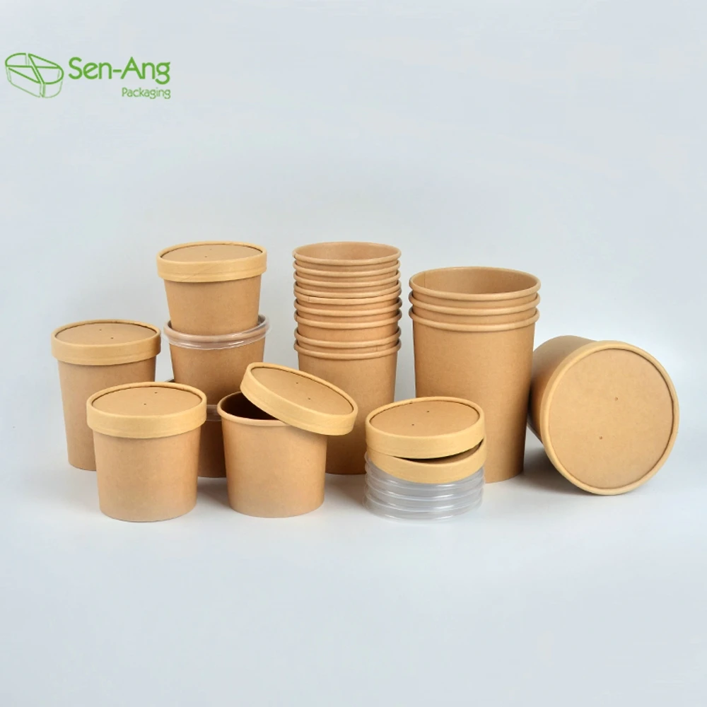 Commercial Disposable Container 8Oz Soup With Lid Multi Size Round Kraft Paper Bucket - Image 2