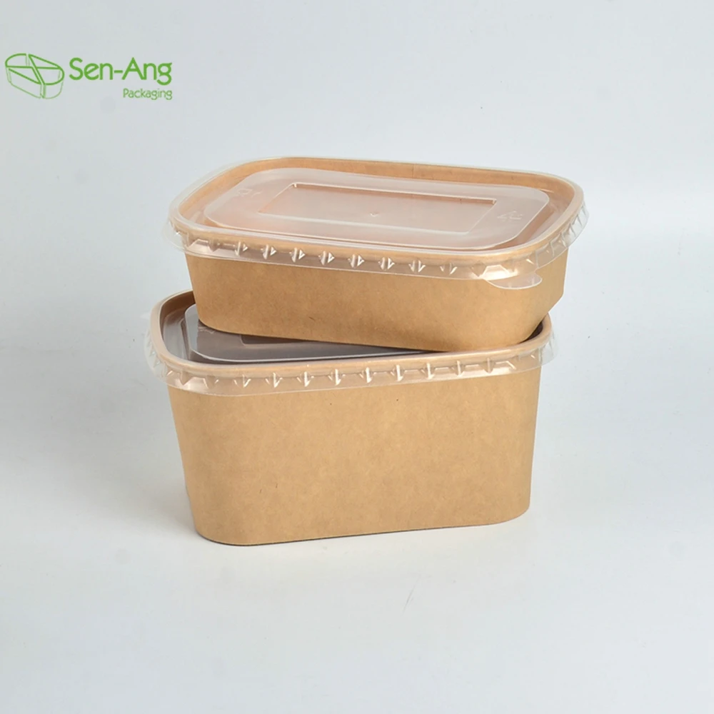 Quarter Salad Square Rectangular 1000Ml Take Out Paper Soup With Lid Kraft Bowl - Image 4