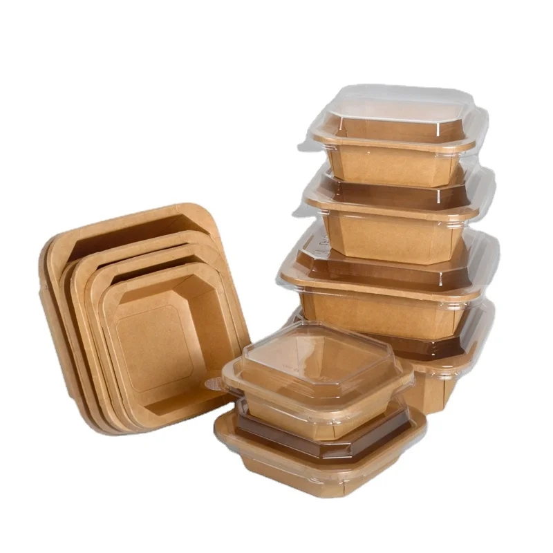 1L Disposable Eco-Friendly Takeaway Kraft Paper Octagonal Bowl with PET Lid for Salad Pet Food & Bread