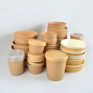 Large Porridge 350Ml Double Wall Eco-Friendly Disposable Round Kraft Paper Soup Bowl with Lid Cup Bucket