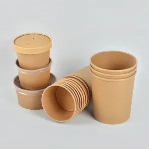 Best Selling 16Oz Double Wall Disposable Eco-Friendly Soup Cup Bowl with Lid Custom Square Kraft Paper Bucket
