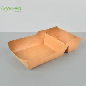 Shape Food Grade Packaging for Take Away Logo Printed Kraft Paper Boat Cardboard Box Tray