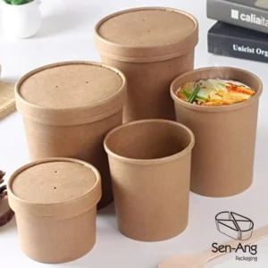 Factory Single Wall Takeaway Container Soup Bucket Lid Take Way Food Paper Salad Delivery Package Cup Bowl