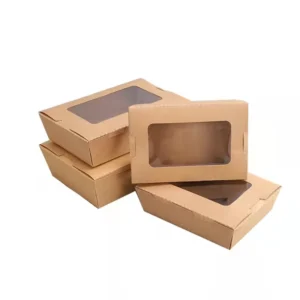 High Quality Noodle Salad Disposable Food Packing Takeaway Kraft Paper Box With Window