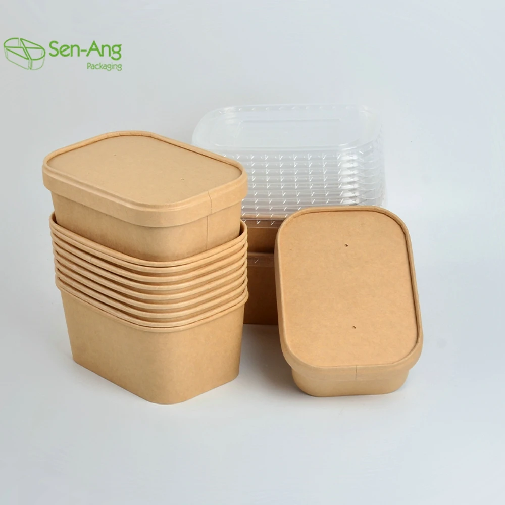 Best Price White and Brown Marble Salad Fruit Pp Lid Disposable Take Away Kraft Paper Bowl - Image 3