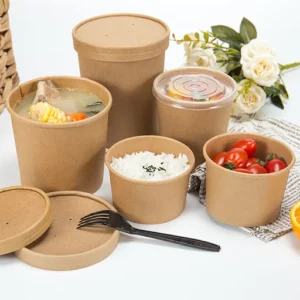 Brand New Disposable Container Eco Friendly Biodegradable Bucket 20Oz 26Oz 32Oz Take Out Kraft Paper Soup Bowl With Lid