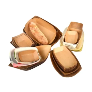Kraft Paper Tray Take Away Food Fried Chicken Chips Embossing Stamping Varnishing Print Handling Kraft Packaging Boat Tray Paper