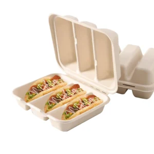 Disposable Taco Holder Good Quality Customized Takeaway Biodegradable Sugarcane Bagasse Food Tray Taco Box