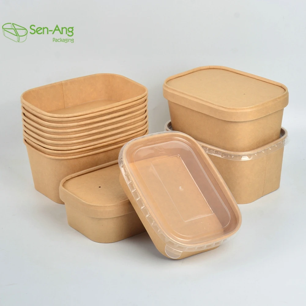 Takeaway Container Round Square Pet Lid Disposable Take Away Kraft Paper Bowl - Image 3