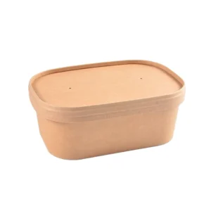 PP Lids Disposable Eco-Friendly Rectangle Kraft Paper Food Bowl for Bread Sandwich Takeaway Use in Restaurants