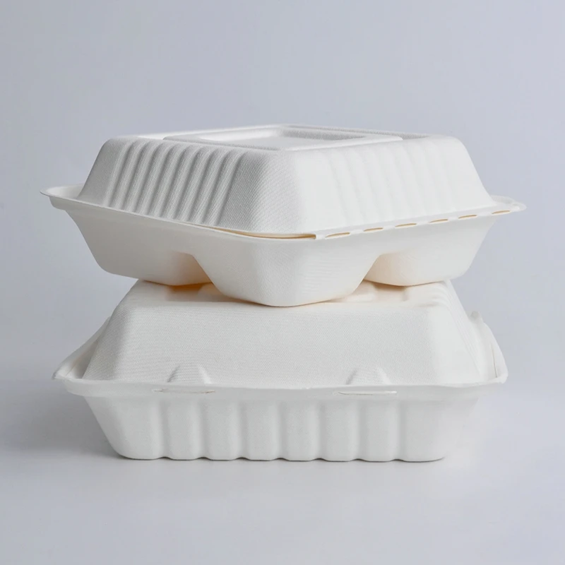 Disposable 6x6 Inch Paper Pulp Bagasse Biodegradable Hamburger Clamshell Sugarcane Box - Image 4