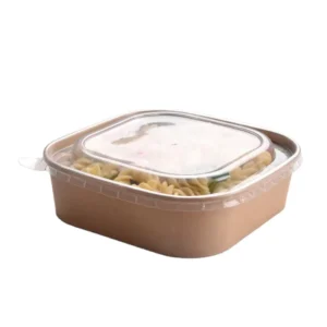 750ml Eco Friendly Kraft Rectangular Take Away Salad Paper Container Square Paper Bowl With Lid