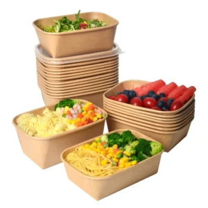 New Style Carry Out Box Kraft Paper to Go Containers for Food Snack Kraft Paper Rectangle Square Paper Bowl