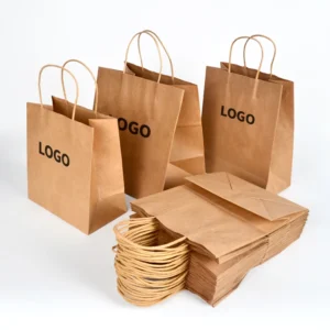 Custom Recyclable Brown Paper Bags Square Bottom Kraft Paper Bag Food Shopping with Handle