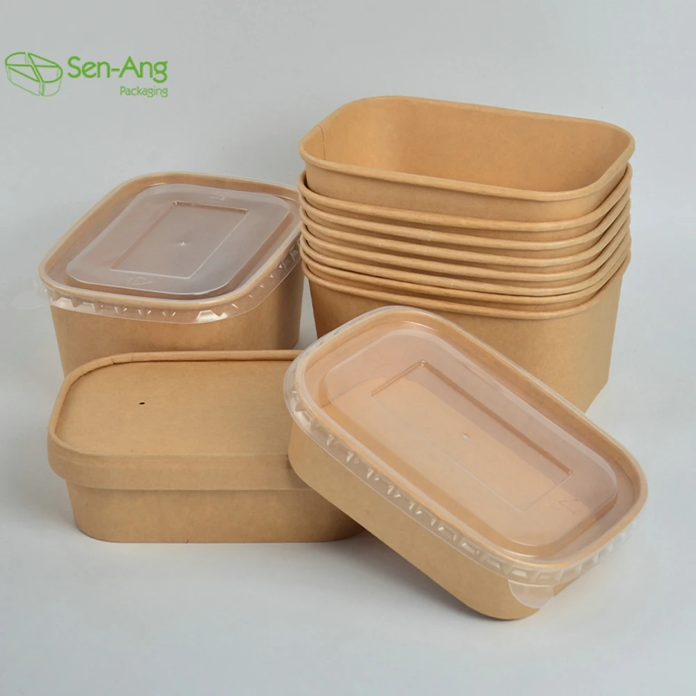 Quarter Salad Square Rectangular 1000Ml Take Out Paper Soup With Lid Kraft Bowl - Image 6