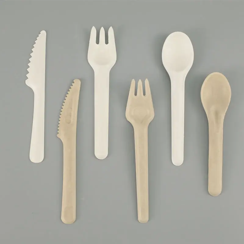 Biodegradable Disposable Cutlery Dinner Sugarcane Paper Plates Set Forks Knives Spoons Set - Image 5