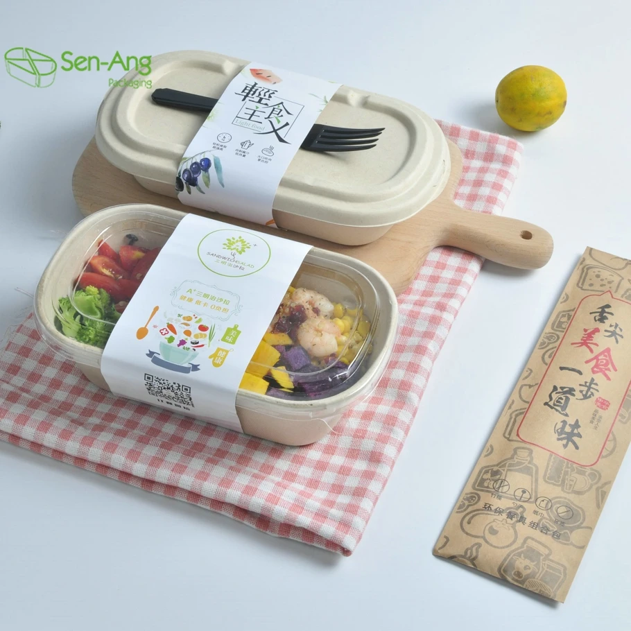 Wholesale Out 700Ml Sugarcane Take Way Meal Food Lid Compartment Clam Shell Container Clamshell Cake Paper Pulp Box - Image 2