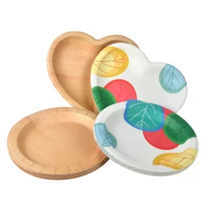 Biodegradable Reusable Disposable Food Grade Round Fast Food Takeaway Packaging Heart Plate Custom Kraft Paper Food Trays