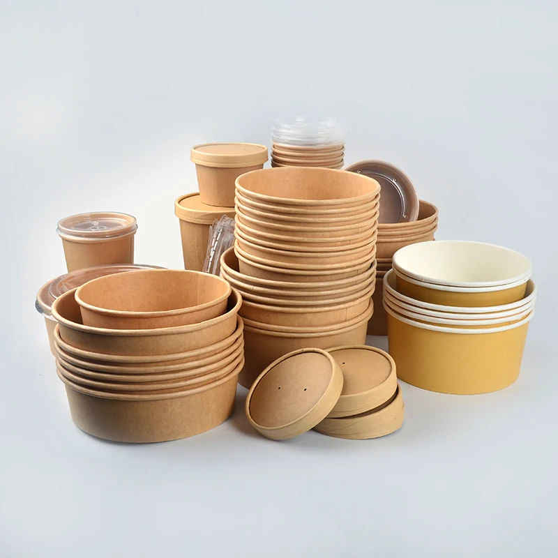 ODM OEM Disposable Round Brown Eco-Friendly Camping Customizable Kraft Paper Salad Bowl with PP/Paper Lid - Image 2